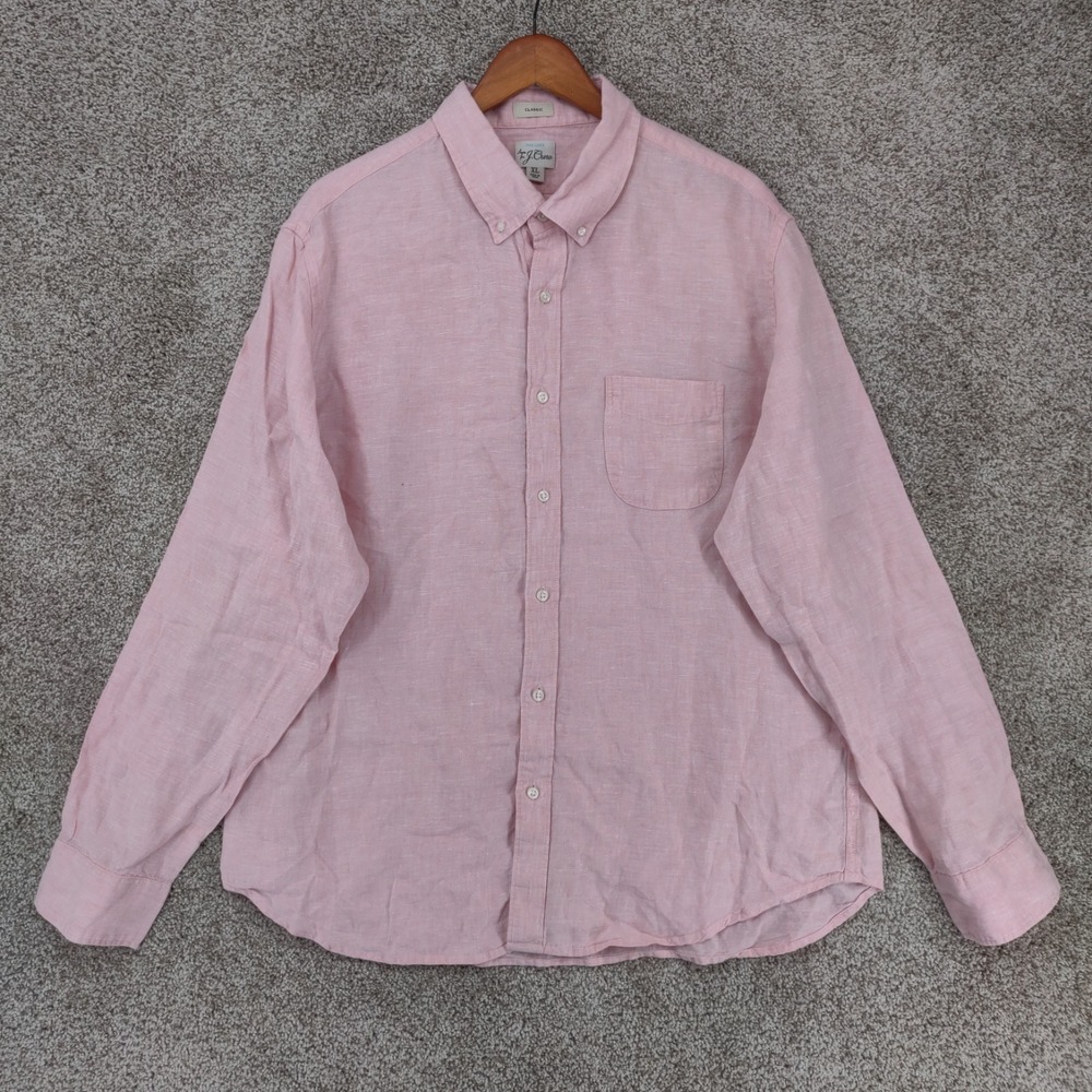 J Crew Irish Linen Baird McNutt Shirt Mens XL Pink Long Sleeve Pocket